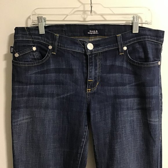 Rock & REPUBLIC Kasandra Midrise Mid Dark Bootcut Jeans Sz 32 - Picture 3 of 14